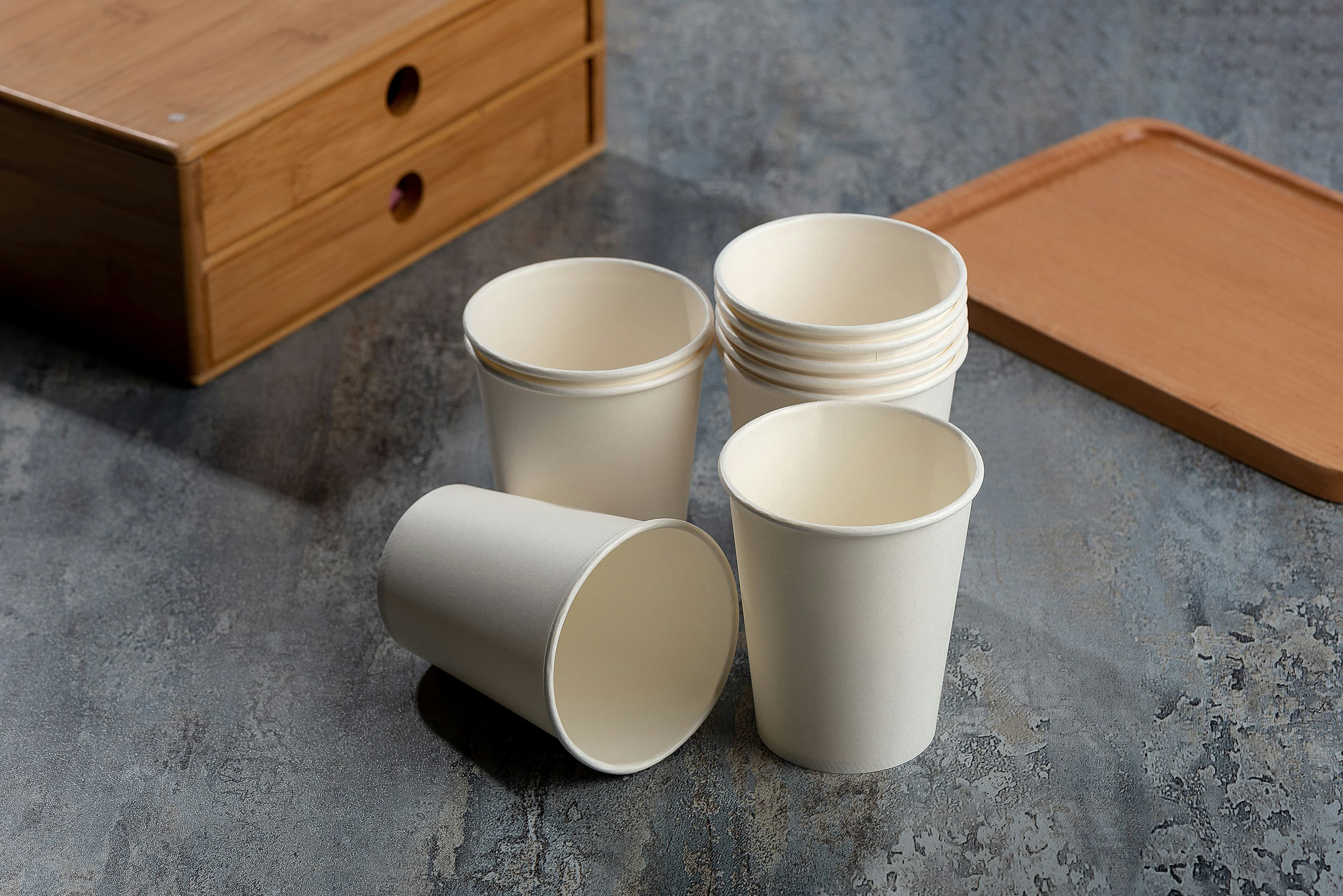 Stack of white paper cups